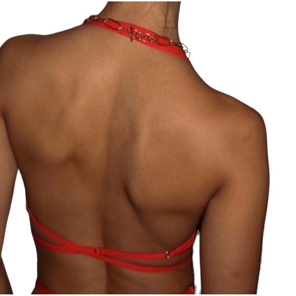 We Are HAH Don't Cross Me Halter Bralette Sz Small Womens Blood Orange Free Peop - Picture 2 of 9